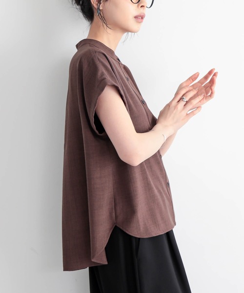 for/c フォーシーリネンライクブラウス　半袖2枚　ピンク ネイビー for/c（フォーシー） ブラウス シャツ 半袖 「新色追加」リネンライク