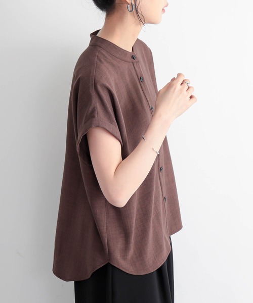 for/c フォーシーリネンライクブラウス　半袖2枚　ピンク ネイビー for/c（フォーシー） ブラウス シャツ 半袖 「新色追加」リネンライク