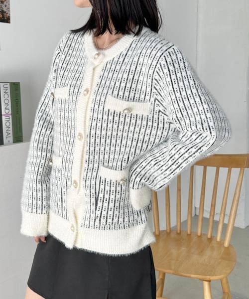 CLEA ニット セーター パールボタンツイードニットカーディガン