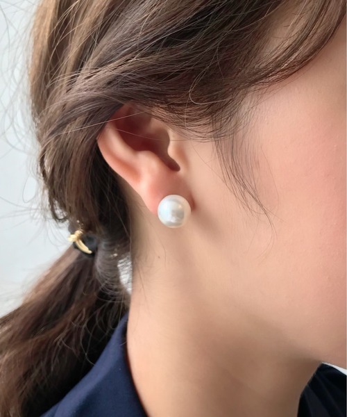 No.1203 シルバーコットンパールとチェーンピアス ciite' ピアス 「12mm」 選べるパールピアス （コットンパール