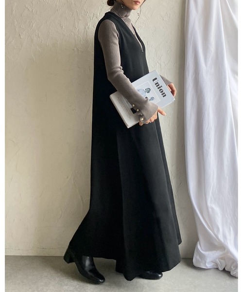 She's Closet ワンピース 深Vネックノースリーブロング丈Aライン