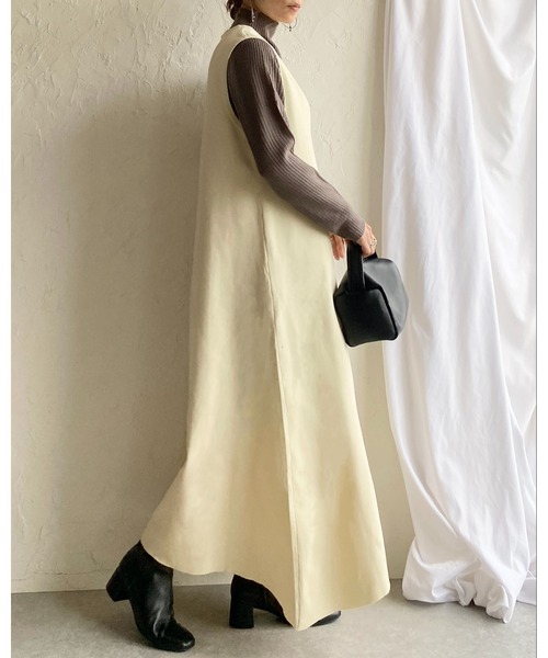 ◆Donna Karan VネックノースリーブAラインワンピース She's Closet ワンピース 深Vネックノースリーブロング丈Aライン