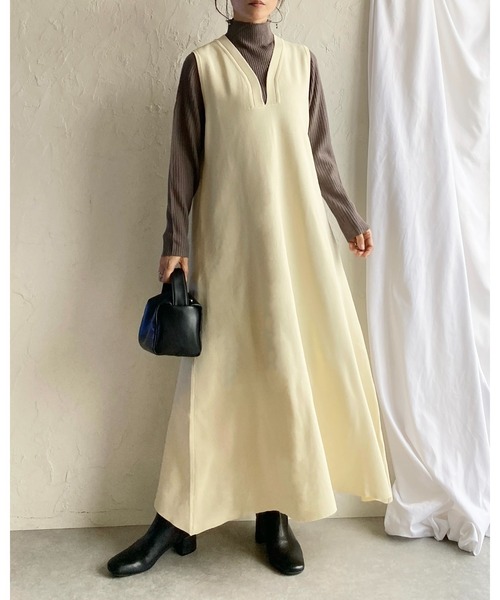ワンピース Aライン エレガント ニットドレス 上品 Vネック She's Closet ワンピース 深Vネックノースリーブロング丈Aライン