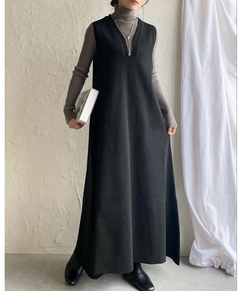 She's Closet ワンピース 深Vネックノースリーブロング丈Aライン