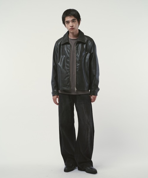 Luisブルゾンジャケット Lui's ブルゾン アウター グランジシンセティックレザーZIP