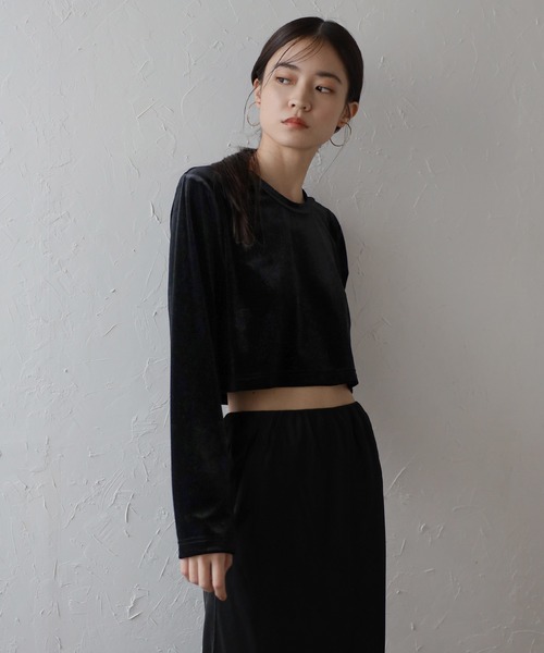 ENC tシャツ velour cropped pullover / ベロアクロップド丈プル