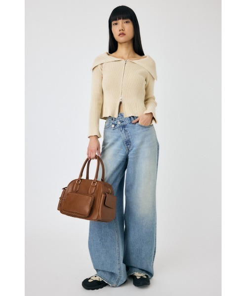 新品タグ付き　今季新作　BIG COLLAR ZIP UP ニットトップス moussy｜BIG COLLAR ZIP UP ニットトップス | Rakuten Fashion
