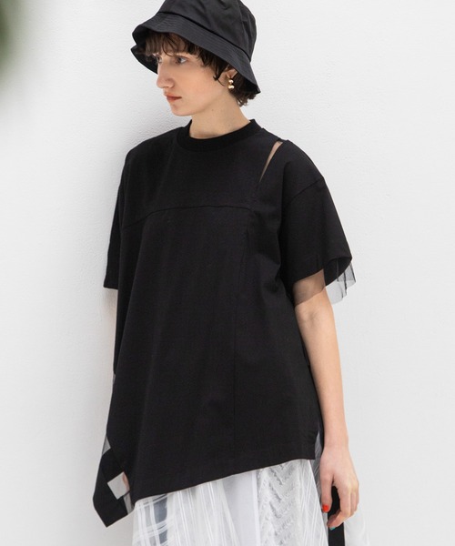 AULA AILA tシャツ シアーアシンメトリーTシャツ レディース
