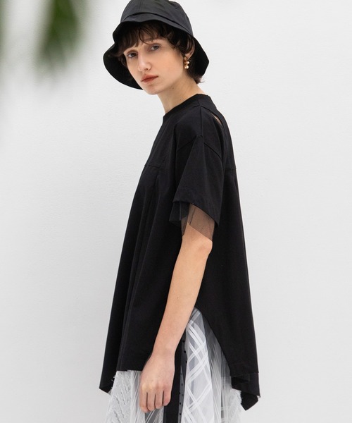 AULA AILA tシャツ シアーアシンメトリーTシャツ レディース
