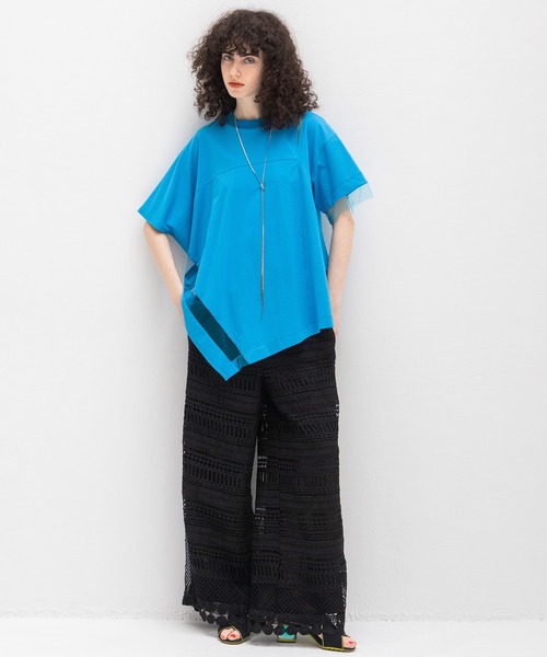 【新品】AULA AILA アウラアイラ✴︎ アシンメトリー　チュール付カットソー AULA AILA tシャツ シアーアシンメトリーTシャツ レディース