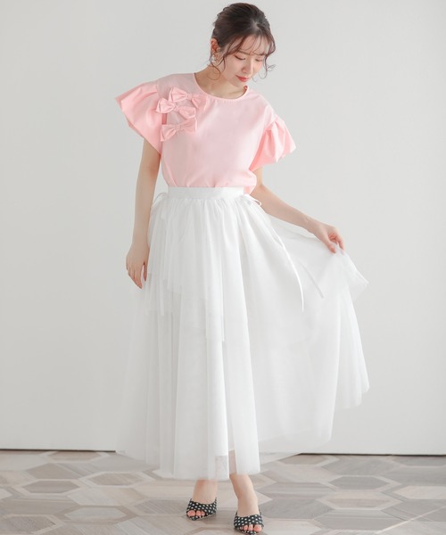 Fit more（フィットモア） フリルスリーブリボントップス レディース