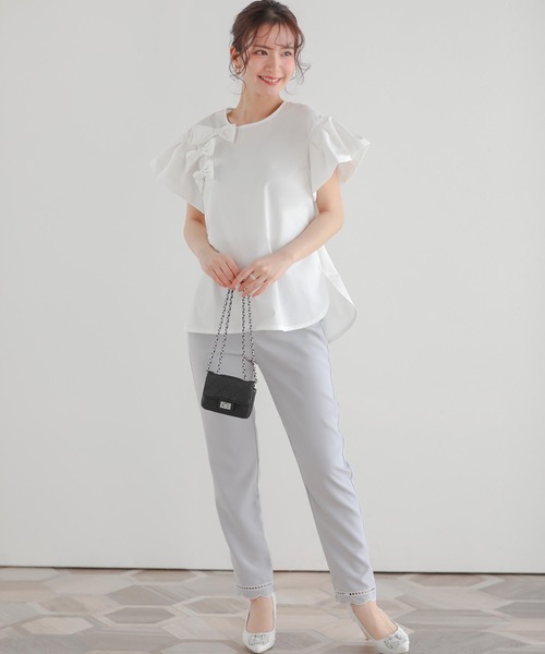 Fit more（フィットモア） フリルスリーブリボントップス レディース