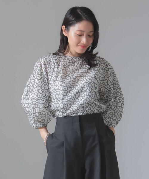 ブラウス シャツ ランタンスリーブ プルオーバー レディース Demi-Luxe BEAMS ブラウス シャツ フラワー ランタンスリーブ