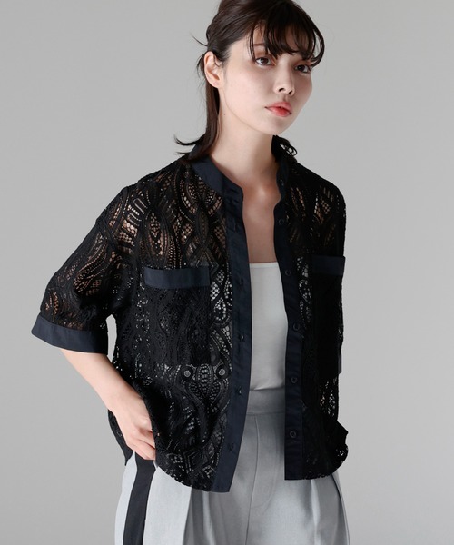 SOTT ブラウス シャツ Cropped lace shirt バンドカラー