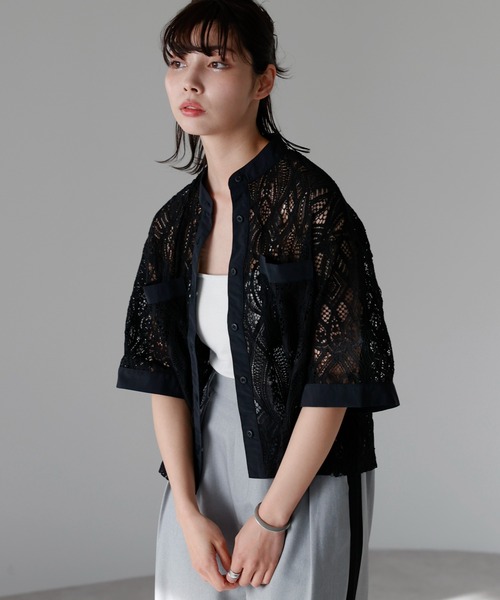 SOTT ブラウス シャツ Cropped lace shirt バンドカラー