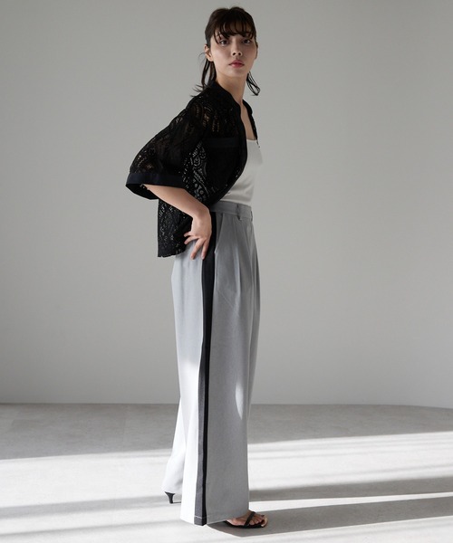 ブラウス シャツ Cropped lace shirt バンドカラークロップドレースシャツ レディースの画像