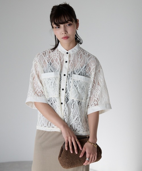 SOTT ブラウス シャツ Cropped lace shirt バンドカラー