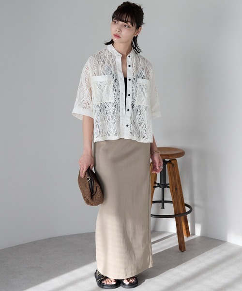 トップス mjc SOTT ブラウス シャツ Cropped lace shirt バンドカラー