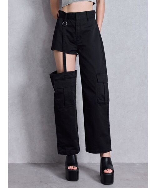 SIDE CUTデザインカーゴカラーワイドパンツ　GYDA パンツ　デニム　黒 GYDA パンツ SIDE CUTデザインカーゴカラーワイドパンツ