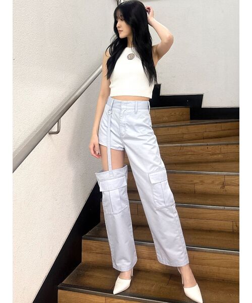 GYDA パンツ SIDE CUTデザインカーゴカラーワイドパンツ