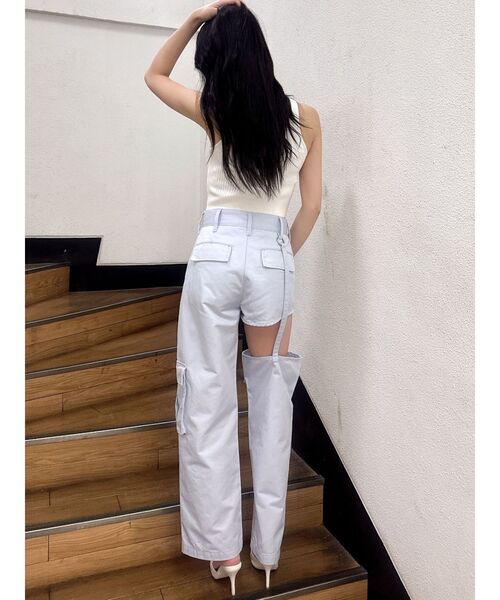 GYDA パンツ SIDE CUTデザインカーゴカラーワイドパンツ