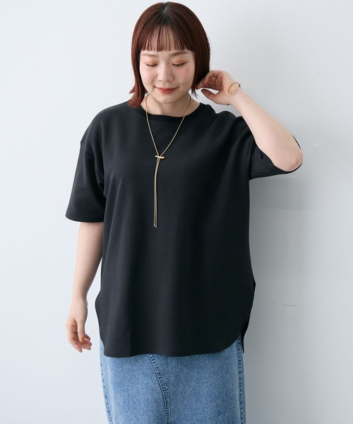 tシャツ 半袖 速乾 「anyfee/大きいサイズ」着てサラなめらかポンチ素材裾ラウンドTシャツ「接触冷感・吸水速乾・機能性」 レディース | anyfee | 01