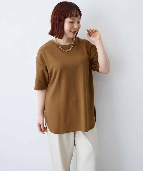 tシャツ 半袖 速乾 「anyfee/大きいサイズ」着てサラなめらかポンチ素材裾ラウンドTシャツ「接触冷感・吸水速乾・機能性」 レディース | anyfee | 23