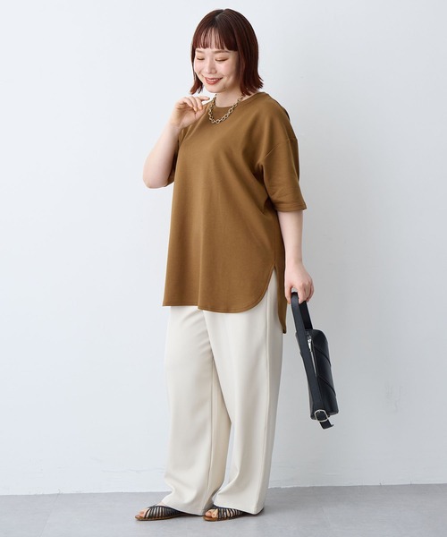 tシャツ 半袖 速乾 「anyfee/大きいサイズ」着てサラなめらかポンチ素材裾ラウンドTシャツ「接触冷感・吸水速乾・機能性」 レディース | anyfee | 24