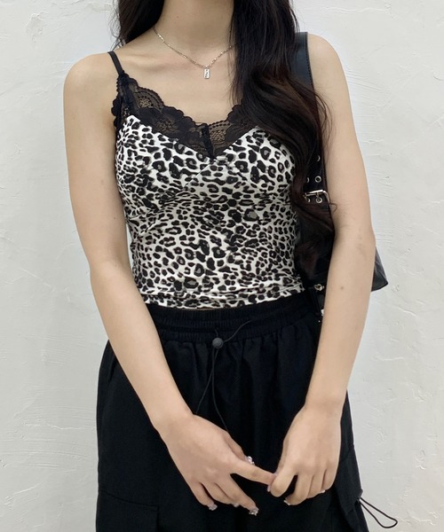 lilful キャミソール 「カップ付き」レオパード柄 レースキャミソール