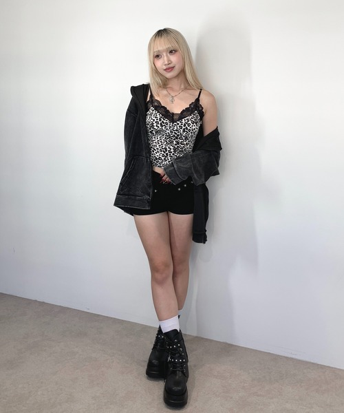 lilful キャミソール 「カップ付き」レオパード柄 レースキャミソール