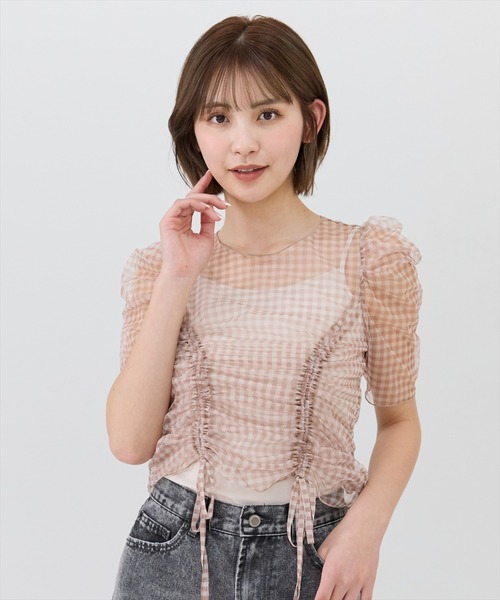 REDYAZEL - K1　新品　トップス　チュニック　Ｓ　REDYAZEL REDYAZEL ブラウス シャツ ギンガムチェックチュールトップス