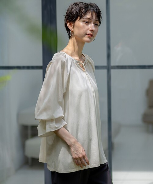 tシャツ 「洗える」クリアトリコットジャージー ギャザーデザイン カットソー レディース 23区 tシャツ 「新色追加/洗える」クリアトリコットジャージー