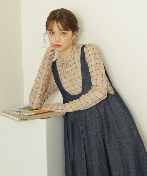 tシャツ check sheer tops /シアーチェックトップス レディース