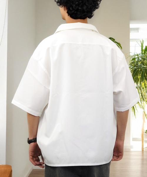 七分袖 シャツ ワイド 開襟 無地 切替 ハーフスリーブ メンズ