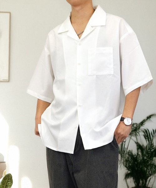 七分袖 シャツ ワイド 開襟 無地 切替 ハーフスリーブ メンズ