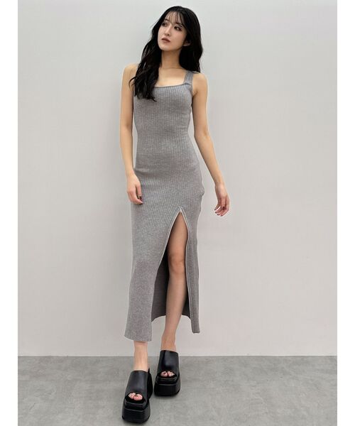 <専用> GYDA バックオープンジップスリットリブニットロングワンピース セール】バックオープンジップスリットリブニットロング