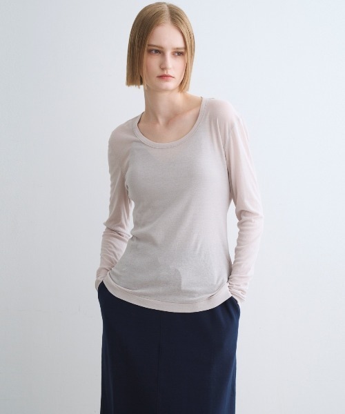 スリードッツ 　ジェシカ　シアー 長袖 　ホワイト three dots（スリー ドッツ） tシャツ シアージェシカ レディース