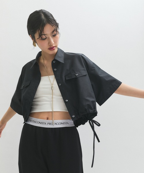ブラウス シャツ 「サステナブル」クロップドギャザリングシャツ レディース ADAM ET ROPE' ブラウス シャツ 「逸品」・「サステナブル