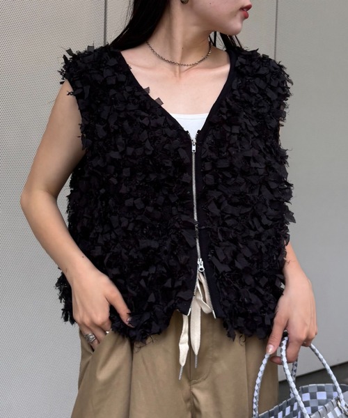 CIAOPANIC TYPY ベスト ジレ リボンフリンジZIPベスト