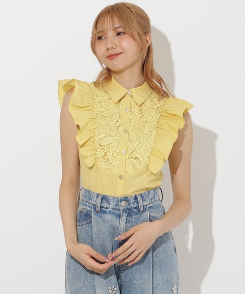 ブラウス シャツ 肩フリル刺繍シャツ レディース