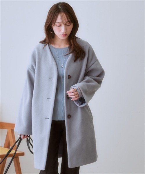 ニッセン（nissen） ノーカラーコート コート フェイクウールノー