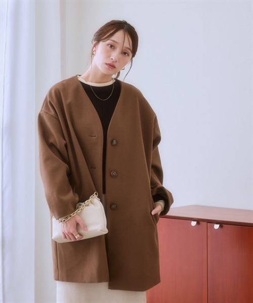 ニッセン（nissen） ノーカラーコート コート フェイクウールノー
