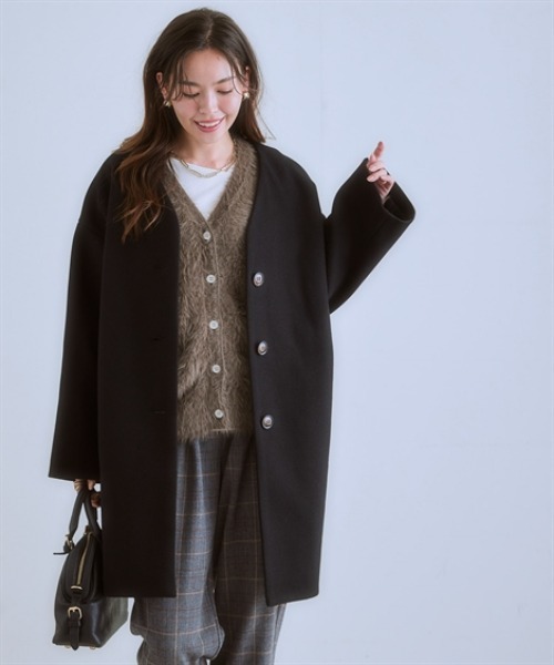 ニッセン（nissen） ノーカラーコート コート フェイクウールノー