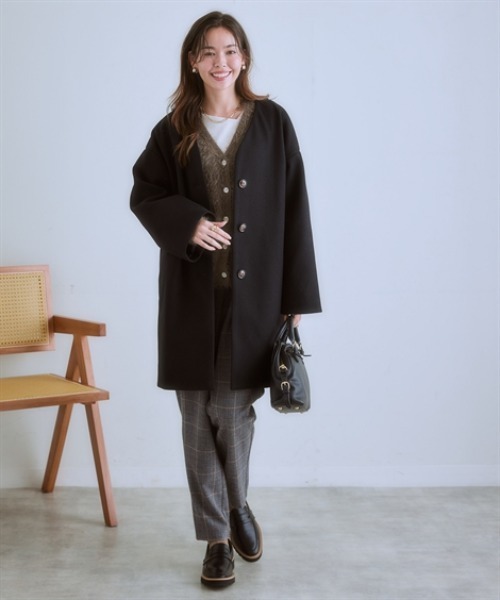 ニッセン（nissen） ノーカラーコート コート フェイクウールノー