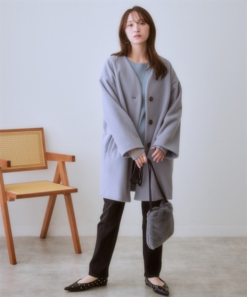 ニッセン（nissen） ノーカラーコート コート フェイクウールノー