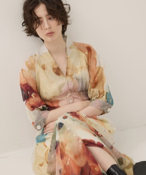 Ameri Vintage DRESS/studious ワンピース Ameri ワンピース 「AMERI/アメリ」「STUDIOUS別注」Art Organdy