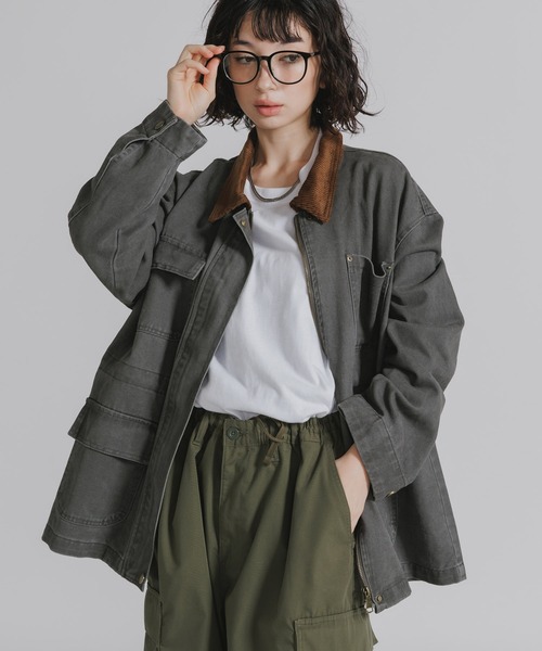 AO2 カバーオール Collar Corduroy Panel Design Coveralls / 襟