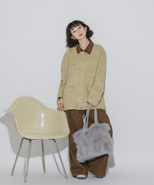 AO2 カバーオール Collar Corduroy Panel Design Coveralls / 襟