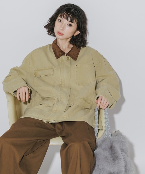 AO2 カバーオール Collar Corduroy Panel Design Coveralls / 襟