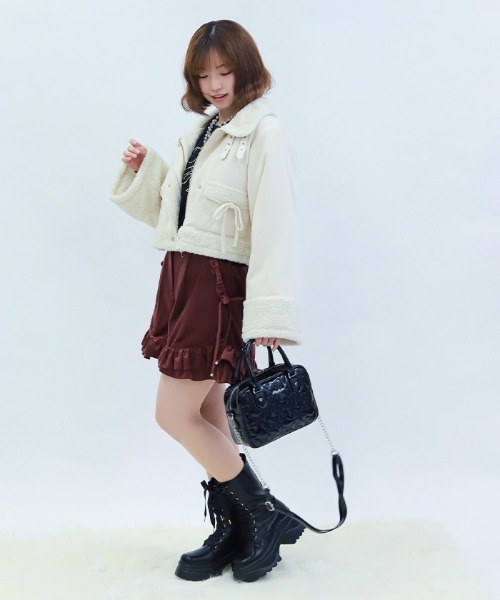 axes femme POETIQUE ピーコート pコート フェイクスエード×ボアコート